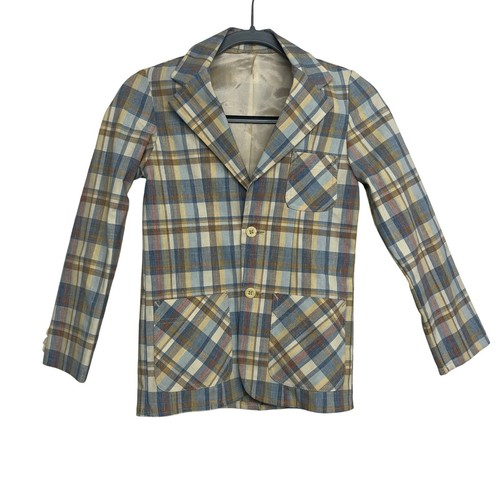 Blazer Billy The Kid vintage à carreaux pastel manches longues 2 boutons poches devant 12