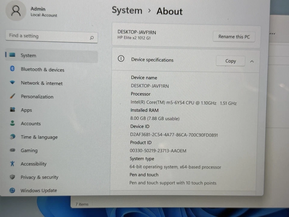 HP ELITEBOOK X2 1012 G1 Intel M5-6Y54 1.10GHz 8GB RAM 512GB SSD WIN 11 Pro Foto 2 de 4