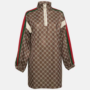 Mini robe col haut Gucci vert kaki GG Supreme logo imprimé M