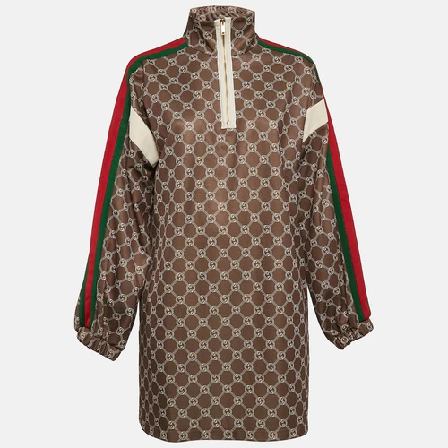 Mini robe col haut Gucci vert kaki GG Supreme logo imprimé M