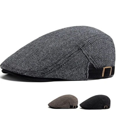 Mens Peaky Blinders Flat Cap Hat Newsboy Tweed Herringbone Gatsby Boys Winter