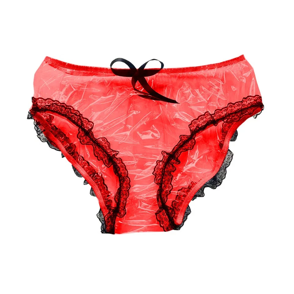 PVC Transparente Impermeable Bragas Mini Calzoncillos Sexy Medio Patchwork Encaje Bragas Foto 2 de 4