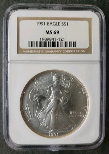 1991 $1 American Silver Eagle Dollar NGC MS69