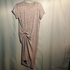 Women’s Gray Knot Front Asymmetrical Hem Dress Short Sleeve Midi Casual Chic