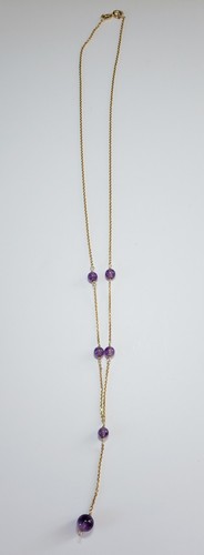 14k Yellow Gold Natural Amethyst Tension Set Necklace/ Collar de Oro - Picture 2 of 6