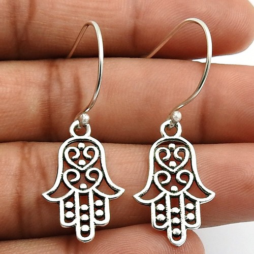 Artisan Jewelry 925 Solid Sterling Silver Dangle Hamsa Earrings Woman Gift U94 - Picture 3 of 7