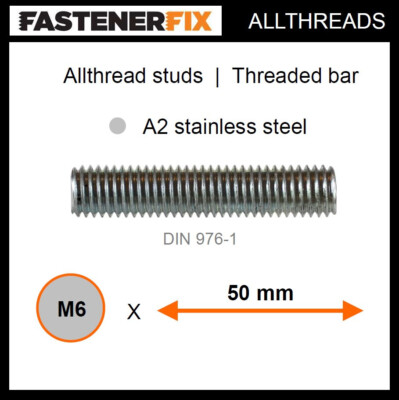 M6 x 50 mm Allgewinde A2 rostfreie Bolzen, Gewindestange nach DIN 976-1 (100er Pack)