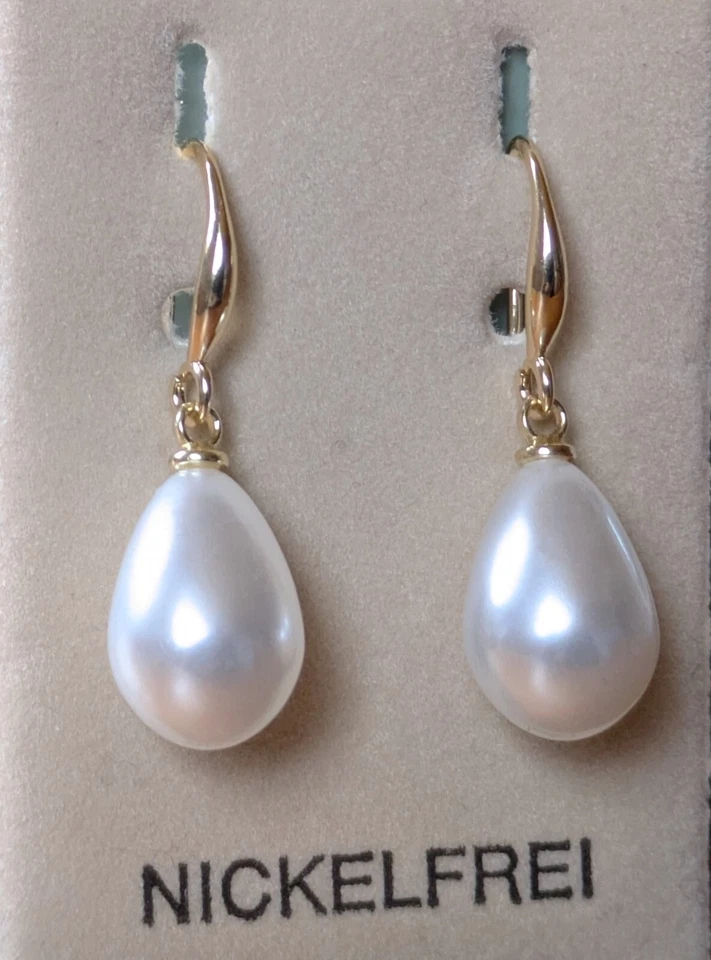 1 Paar Ohrhänger Perlenohrhänger Ohrringe Gold Perle Tropfen Brisur Handmade NEU - Bild 3 von 4