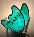 Vintage Stain Glass Green & Gold  Butterfly Night Light Plug In EUC