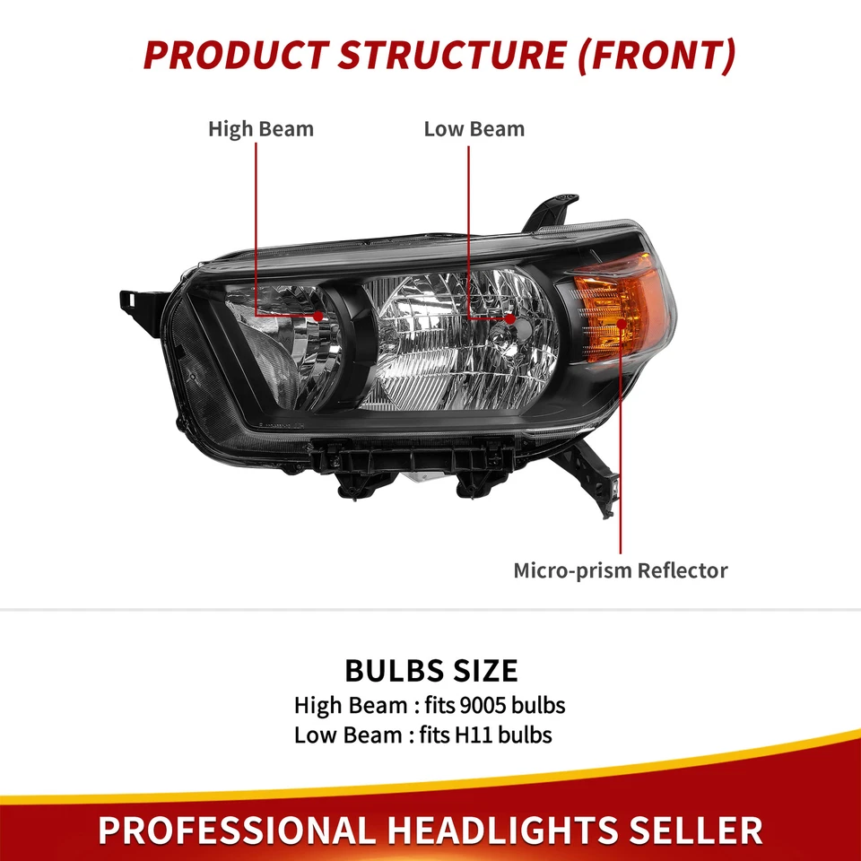 Headlights For 2010-2013 4Runner Limited/SR5 W/O Trail Package Black Headlamps - Image 4 of 4