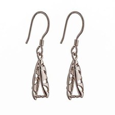 Ear Wires Earrings Settings with Hollow Leaves Pinch Bail Mounting in Sterling