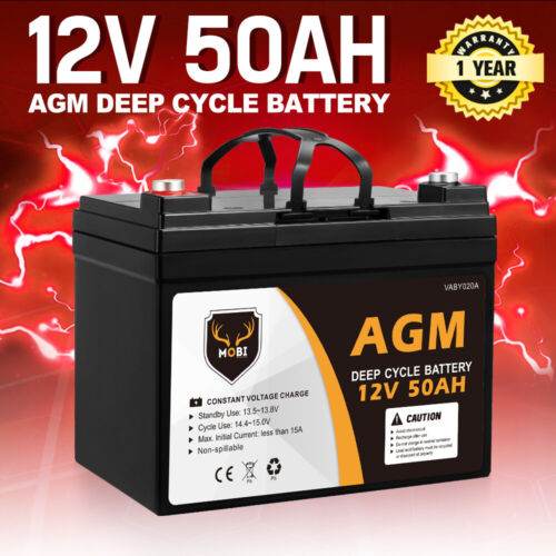 Mobi 12V 50AH AGM Battery Deep Cycle Mobility Scooter Golf Cart Camping - Picture 1 of 10