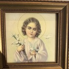 Vintage Famed Catholic Print Picture Holy Child Jesus w/ Lily and Dove 5”x5" — photo 3