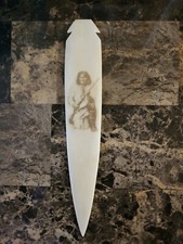 ENGRAVED NATIVE AMERICAN WARRIOR BUFFALO BONE...