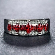 925 Sterling Silver 2.20Ct Simulated Red Garnet  Diamond Womens Eternity Ring