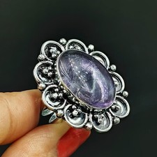 Natural Amethyst Oval Gemstone 925 Sterling Silver Ring Size-7.5 US