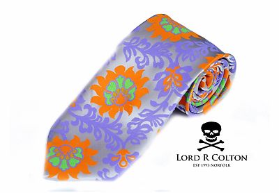 Lord R Colton Masterworks Tie - Turin Silver & Orchid Floral Silk Necktie - New