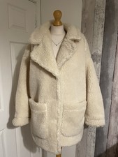Monki Longline Teddy Jacket With Oversized Pockets In Beige Size L New 
