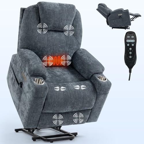Blue-gray Up to 350 LBS Chenille Power Lift Chair Recliner Motion - Picture 17 of 21