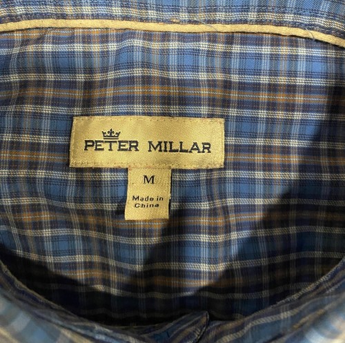 Peter Millar Plaid Check Blue Brown Button Up Casual Dress Shirt Men's Size Med - Picture 4 of 8