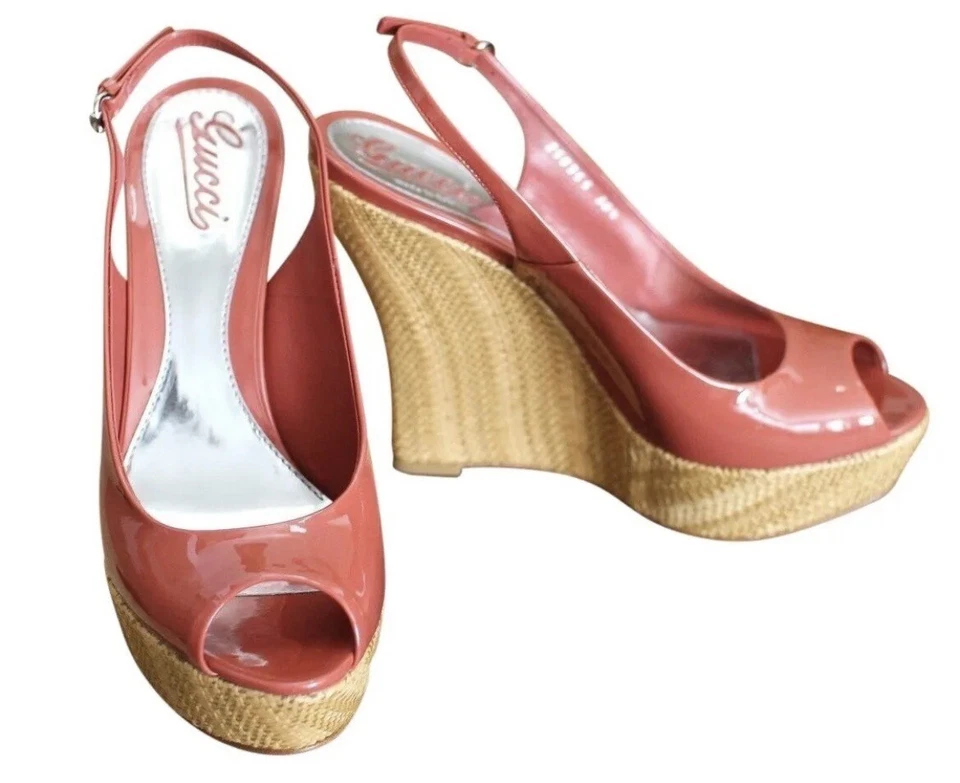 GUCCI CHAROL PLATAFORMA CUÑAS CORAL TALLA 7 NUEVO EN CAJA AUTÉNTICO Foto 4 de 4