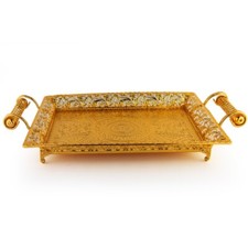 Servierplatte Teetablett Platte Obst Deko Tablett  – Gold 45 x 25 cm HM7157M