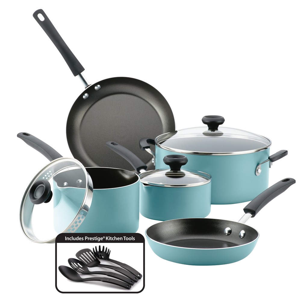 Easy Clean 12 Piece Nonstick Pots and Pans, Aqua
