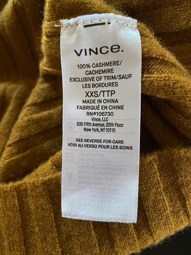 $245 NWT Vince High Neck Cashmere Shell Tank Sleeveless Bronze Pullover sz XXS - Picture 9 of 9