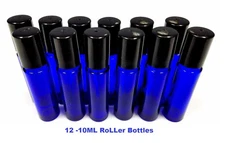 12 Pack,10 ml Blue Glass Essential Oil Roller Bottle + Removable Glass Roller 