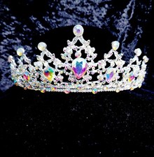 AB Iridescent Rhinestone Crystal Tiara Crown Bridal Pageant Head Jewelry