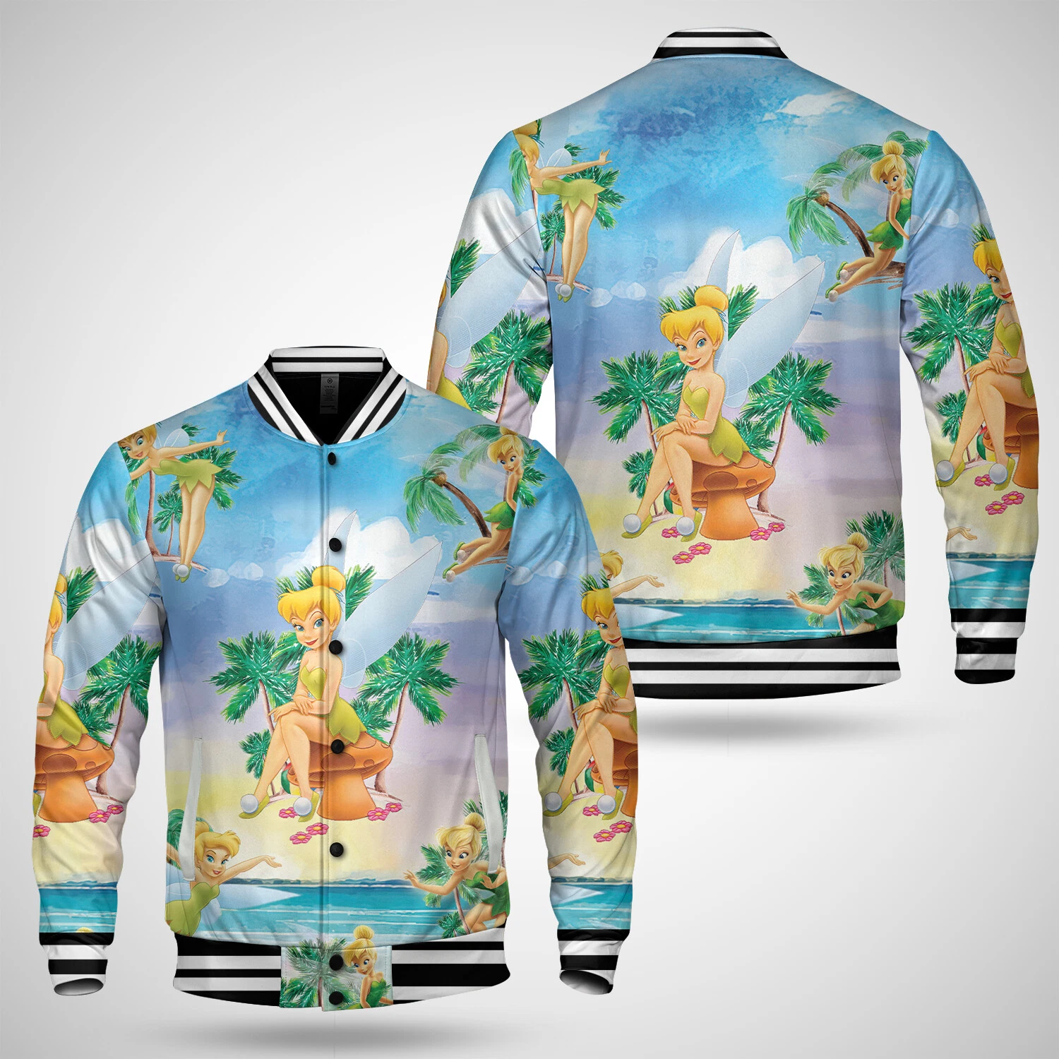 Tinker Bell Palm Tree Bomber Jacket for Summer Vacation
