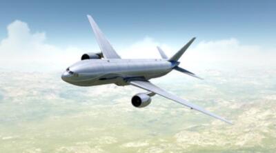 Wandbild: Landschaft und Passagierflugzeug in 3d (32093183)