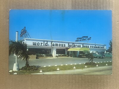 Postcard Hallandale FL World's Famous Hofbrau Haus Restaurant Roadside Old Cars