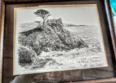 1978 Signed Lone Cypress Pebble Beach   - Don Davey Original Print Frame & Matt