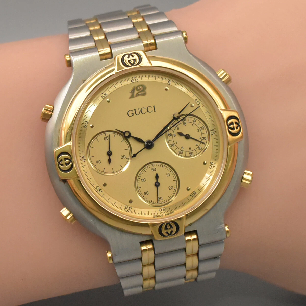 Très rare montre homme vintage GUCCI 9400 chrono cadran doré du JAPON