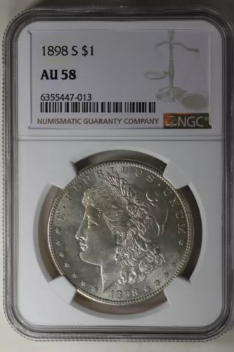 1898-S  $1  NGC  AU58  Morgan Silver Dollar, Miss Liberty Head Dollar
