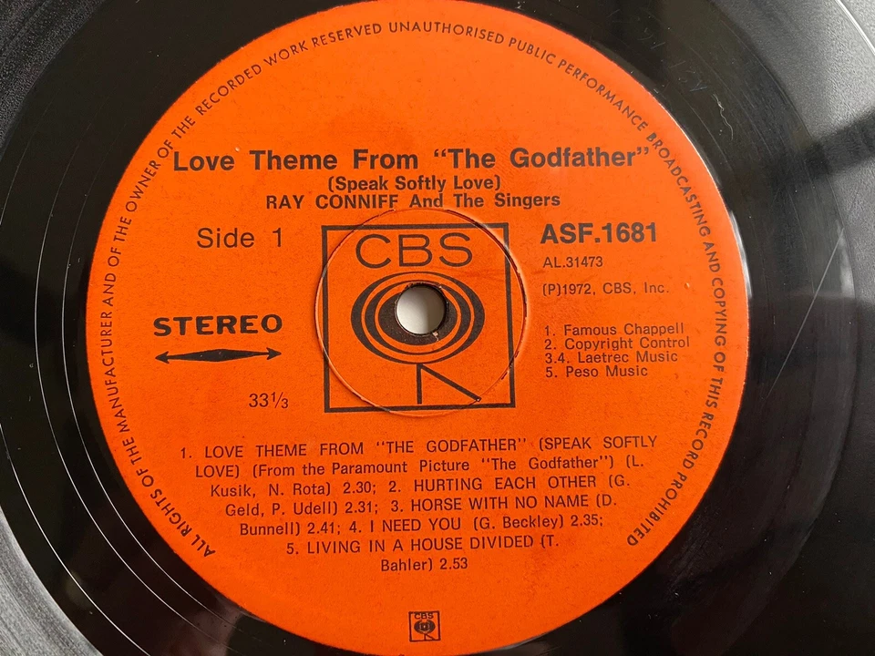 Ray Conniff and The Singers Love Theme From The Godfather 12" Vinyl LP CBS Aus - Image 3 of 4
