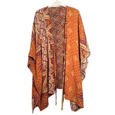 Vintage Kantha Colorful Kimono Jacket Robe Handmade in India One Size Fits S-3X