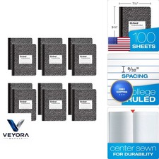 Oxford 63796 Composition Notebooks Black Marble 100 Sheets 12 Pack 9-3/4 x