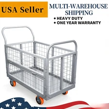 Foldable Flatbed Cart with Cage 2000LBS Capacity for Grocery & Warehouse Use