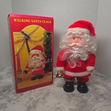 Vintage Battery Operated Walking Musical Santa Claus With Bell in Box