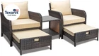 Balcony Furniture 5 Piece Patio Conversation Set, PE Wicker Rattan Outdoor Loung
