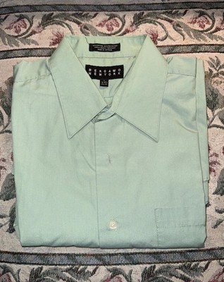 Bergamo New York Fitted Dress Shirt Men L 16-16.5 34/35 Green Button Down