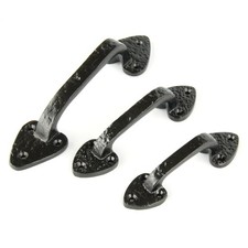 Image of VINTAGE CAST IRON BLACK HAMMERED METAL ANTIQUE D HANDLE DOOR PULL CUPBOARD GRAB