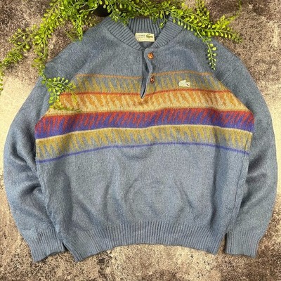 Vintage Chemise Lacoste Patterned Sweater - Dusty Blue - Size L