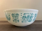 Vintage 50s 60s Pyrex White Turquoise Blue Amish Butterprint 4 Qt Mixing Bowl