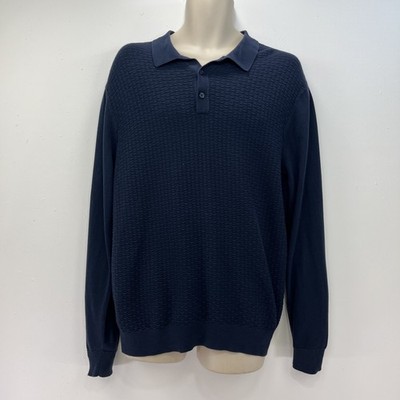 Arne Strick Poloshirt Blau Herren Gr. XL Langarm 1/4 Knopfleiste Baumwolle ''