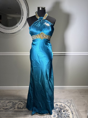 #ad Val Stefoni Teal Crystal Embellished Formal Gown Dress Size 2 $15.00