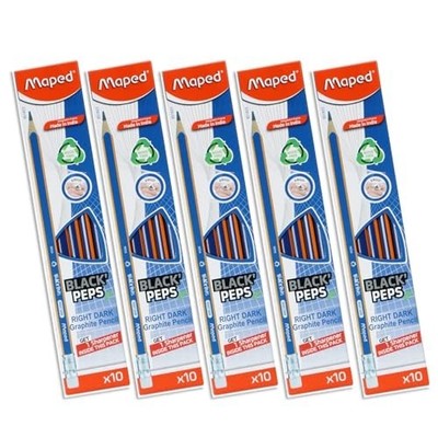 Maped Wood Free Pre-Sharpened Pencils 50 Pcs Rubber Tip 5 Sharpeners