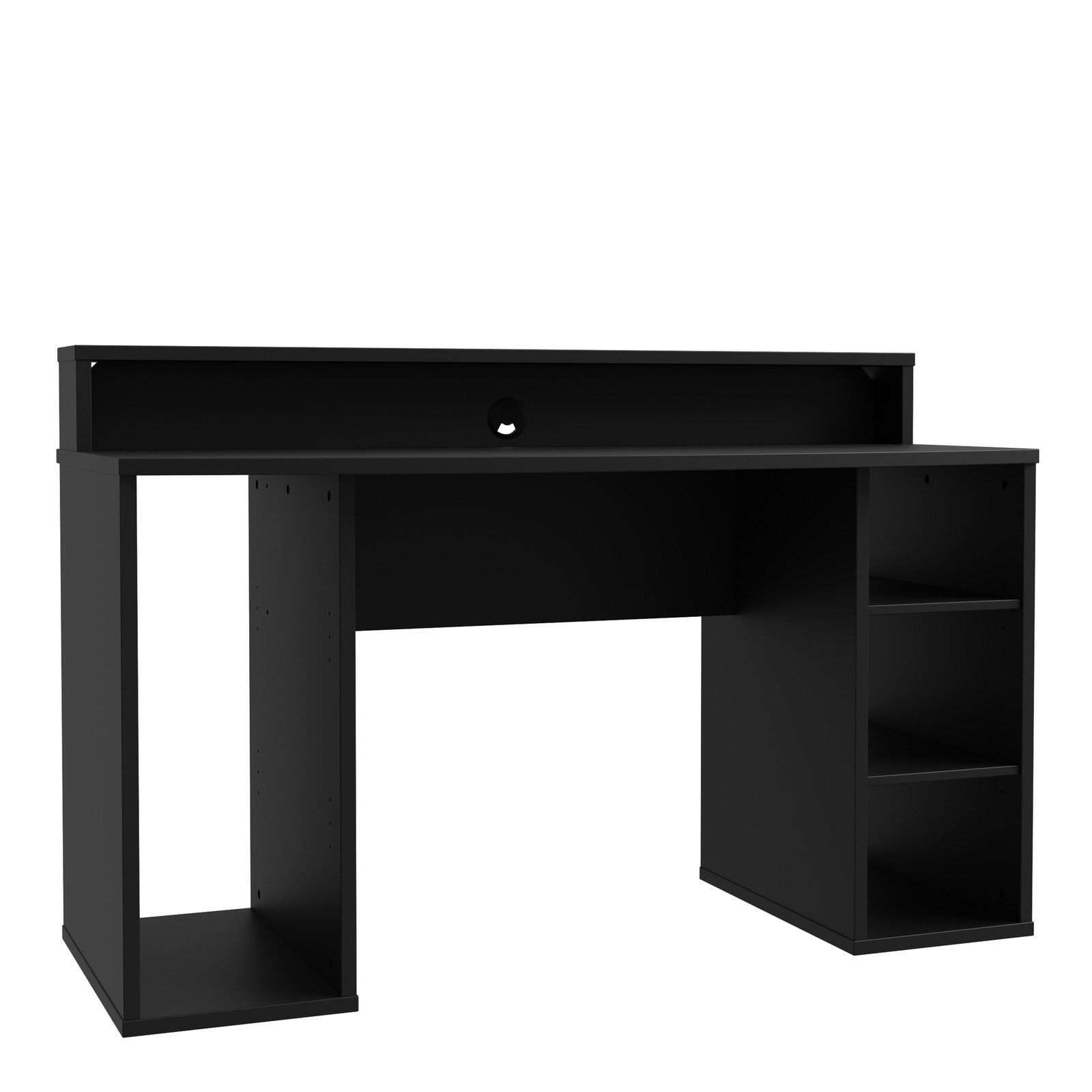 Black Gaming Desk with RGB LED Lights & Shelves - PC Computer Table Setup